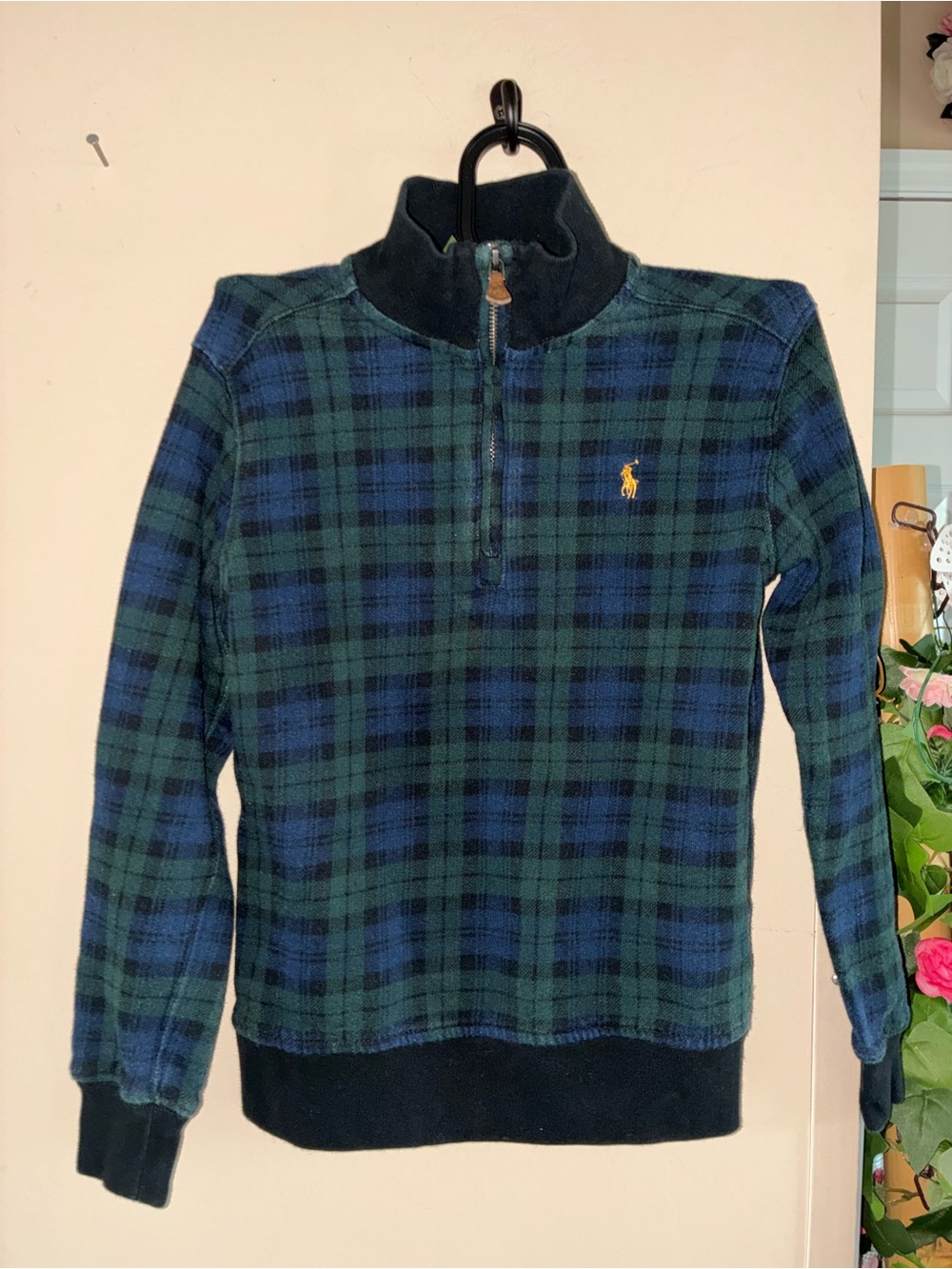 Polo by Ralph Lauren Navy & Green Plaid Half-Zip Sweater